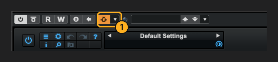 Cubase plug-in header with the side-chain button lit