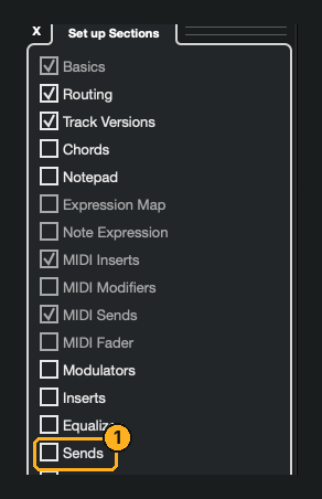 Set up Sections list with Sends ticked