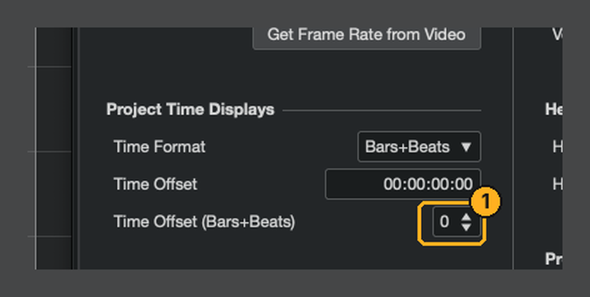 Project Setup, Time Offset (Bars+Beats)